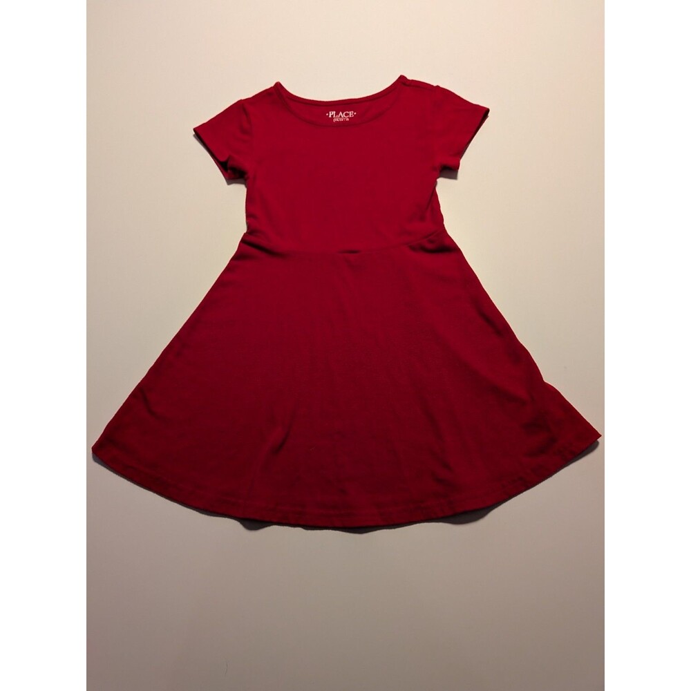 The Children’s Place Girls XS 4 Red Skater Dress Short Sleeve Cotton Blend